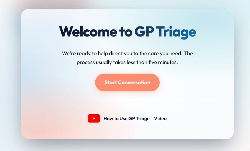 GP Triage welcome screen